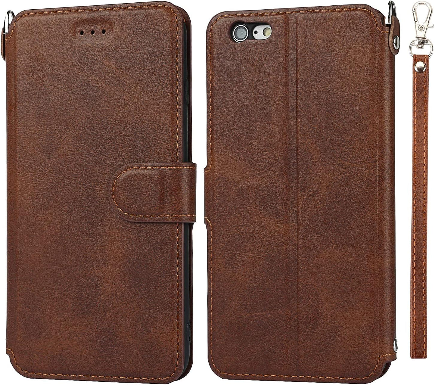Cavor Case for iPhone 6 Plus, iPhone 6S Plus 5.5'' Luxury Cowhide PU Leather Wallet Case, Flip Folio Case Cover with [Kickstand Function] and [Card Slots Holder] & [Wrist Strap Lanyard] Magnetic Protective Phone Case for iPhone 6Plus/ 6SPlus-Dark Brown