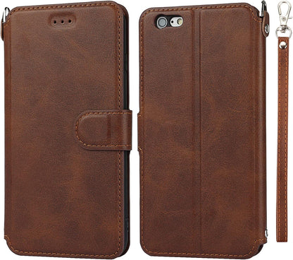 Cavor Case for iPhone 6 Plus, iPhone 6S Plus 5.5'' Luxury Cowhide PU Leather Wallet Case, Flip Folio Case Cover with [Kickstand Function] and [Card Slots Holder] & [Wrist Strap Lanyard] Magnetic Protective Phone Case for iPhone 6Plus/ 6SPlus-Dark Brown