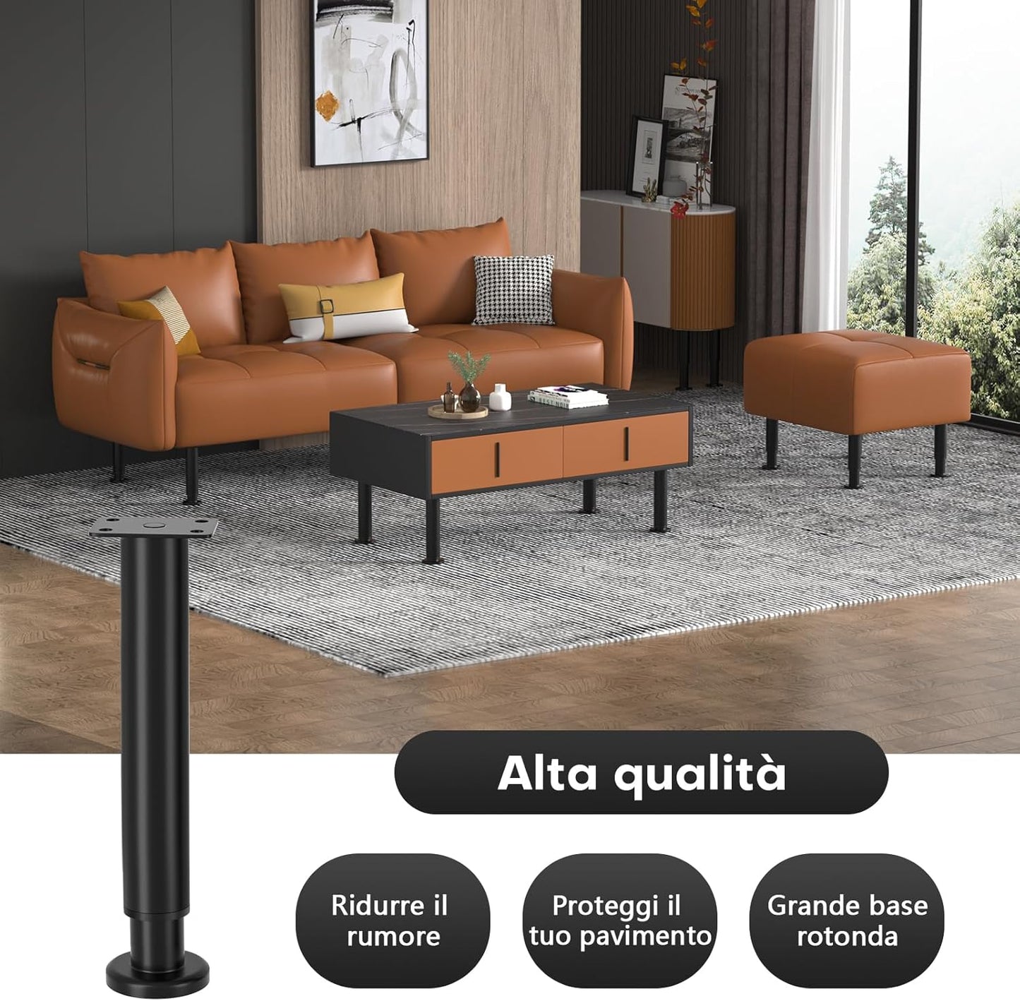 VETIN 4 Pieces Furniture Legs, Furniture Feet Adjustable Height 18-32 cm, Black Metal Support Feet, Furniture Legs for TV Cabinet, Bed, Sofa, Bedside, Bathroom, Cabinet