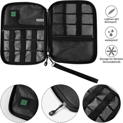 Travel Cable Organizer Bag Waterproof Portable Electronic Accessories Organizer for USB Cable Cord Phone Charger Headset Wire SD Card with 5pcs Cable Ties(Black)