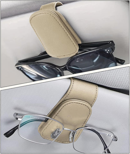 iolory Sunglasses Holder for Car,Car Accessories Interior,Automotive Eyeglasses Hanger,Magnetic Leather Sunglasses Visor Clip Glasses Eyeglass Hanger,Fit Almost All Car Models (Beige)