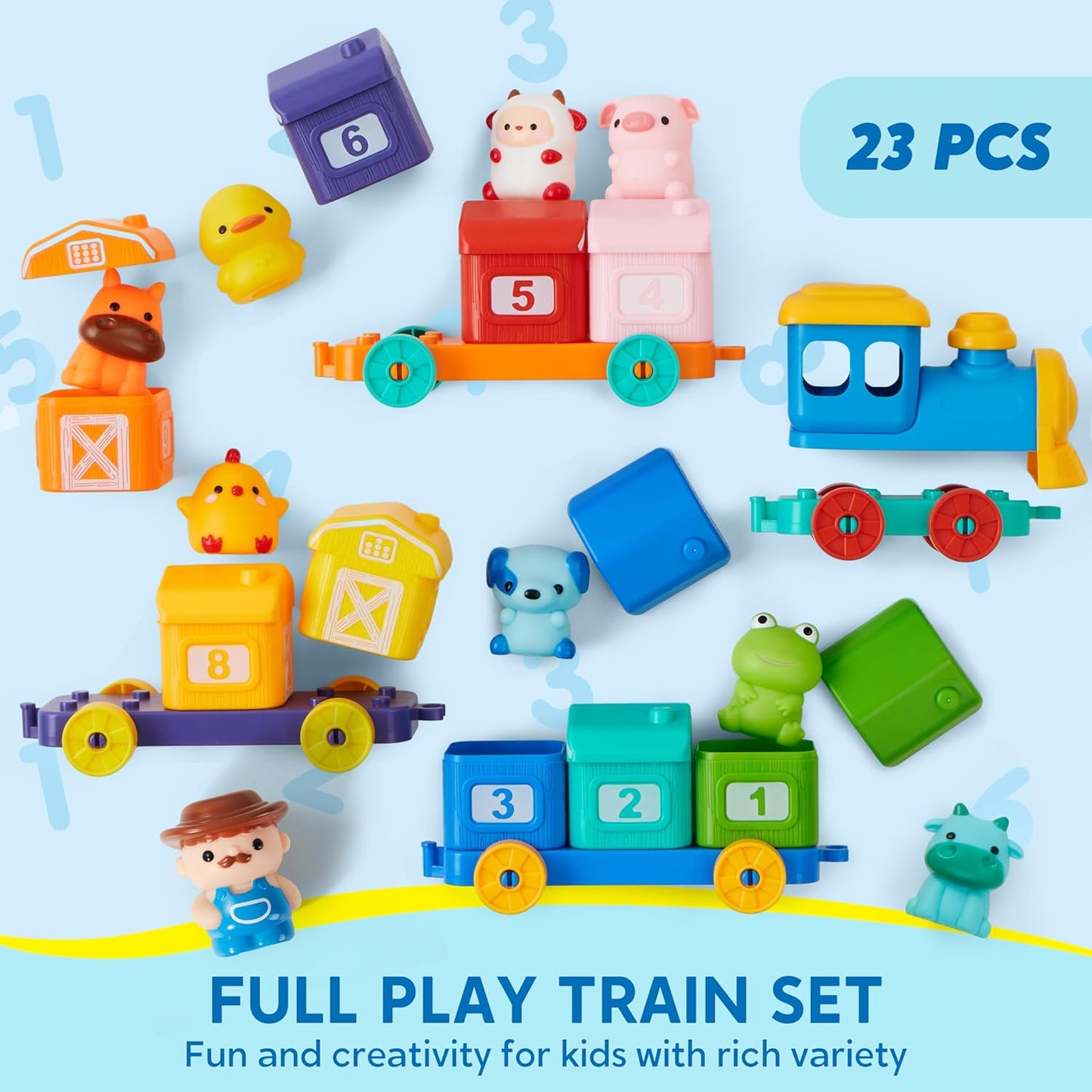 Play-Act Learning Toy for Toddlers 1 2 3 Years Old, Counting, Matching & Sorting Montessori Learning Farm Train Including 9 Farm Animals and 1 Farmer, Christmas Birthday Gift for Baby Boys Girls