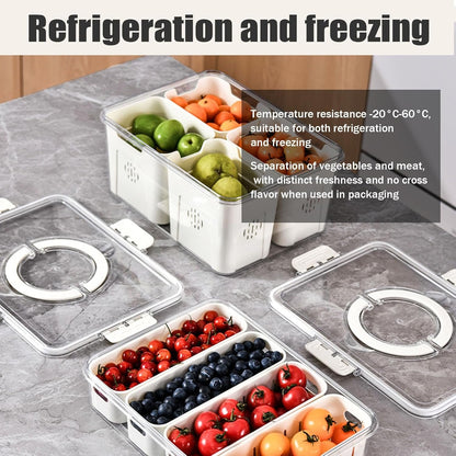 MLKLDOU Fridge Organisers Vegetable Fruit Storage Container,Refrigerator Organizer Bins with Lids & Handle,Stackable Fridge Organizer,Pantry Multipurpose Divided Organizer Boxes (Low)