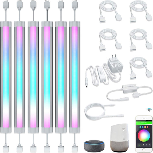 LED Smart Under Cabinet Ligts RGB Multi Color Compatible with Alexa, Google Home Voice Controlled Under Counter Strip Light App Control (6 Lights Bar Kit)