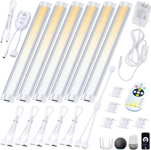 Smart Under Cabinet Lighting App, Alexa & Google Compatible Cabinet Lights – Linkable with Timer Under Counter Lights Fixtures for Kitchen, Book Shelf, Show Case (6 Lights Bar Kit)