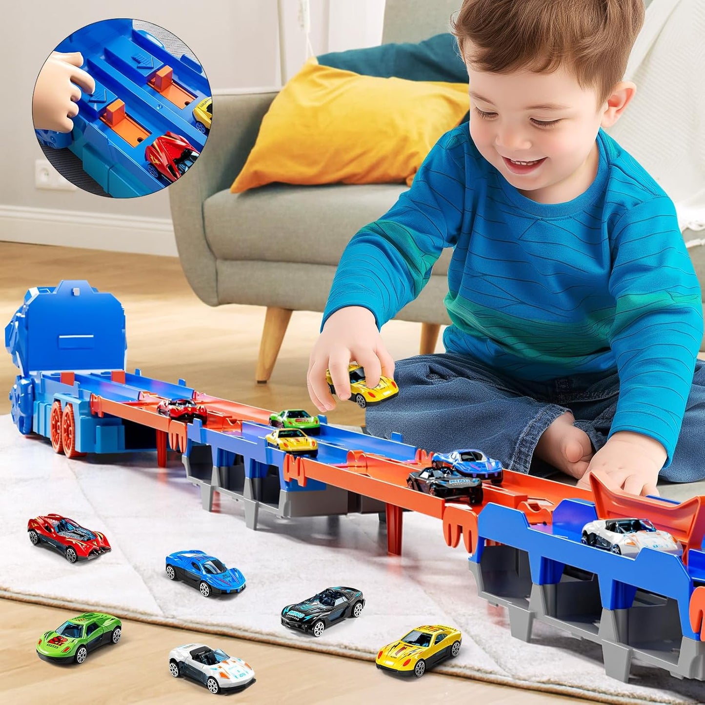 MSKOLER Dinosuar Truck Toy for Kids 3 4 5 6 Years Old - Dinosaur Cars Set, Toy Vehicle, Carrier Truck for Toddlers 3-4 Years, Race Track Set, Birthday Gifts Toys for Boys 3 4 5 6 7 8 Years Old