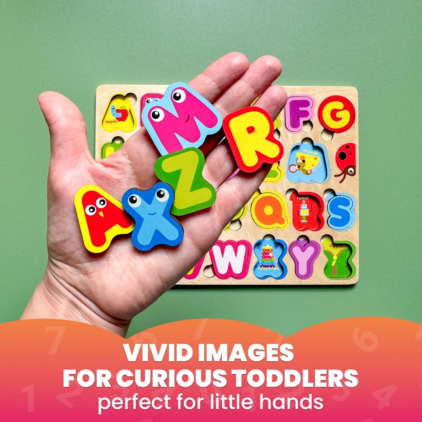 QUOKKA Montessori Alphabet Puzzle for Toddlers 2-4 Years - Educational Wooden Puzzles for Kids Ages 3-5 - Learning Toy Letters and ABC Recognition - Preschool Activity Board - Learning Activities