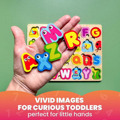 QUOKKA Montessori Alphabet Puzzle for Toddlers 2-4 Years - Educational Wooden Puzzles for Kids Ages 3-5 - Learning Toy Letters and ABC Recognition - Preschool Activity Board - Learning Activities