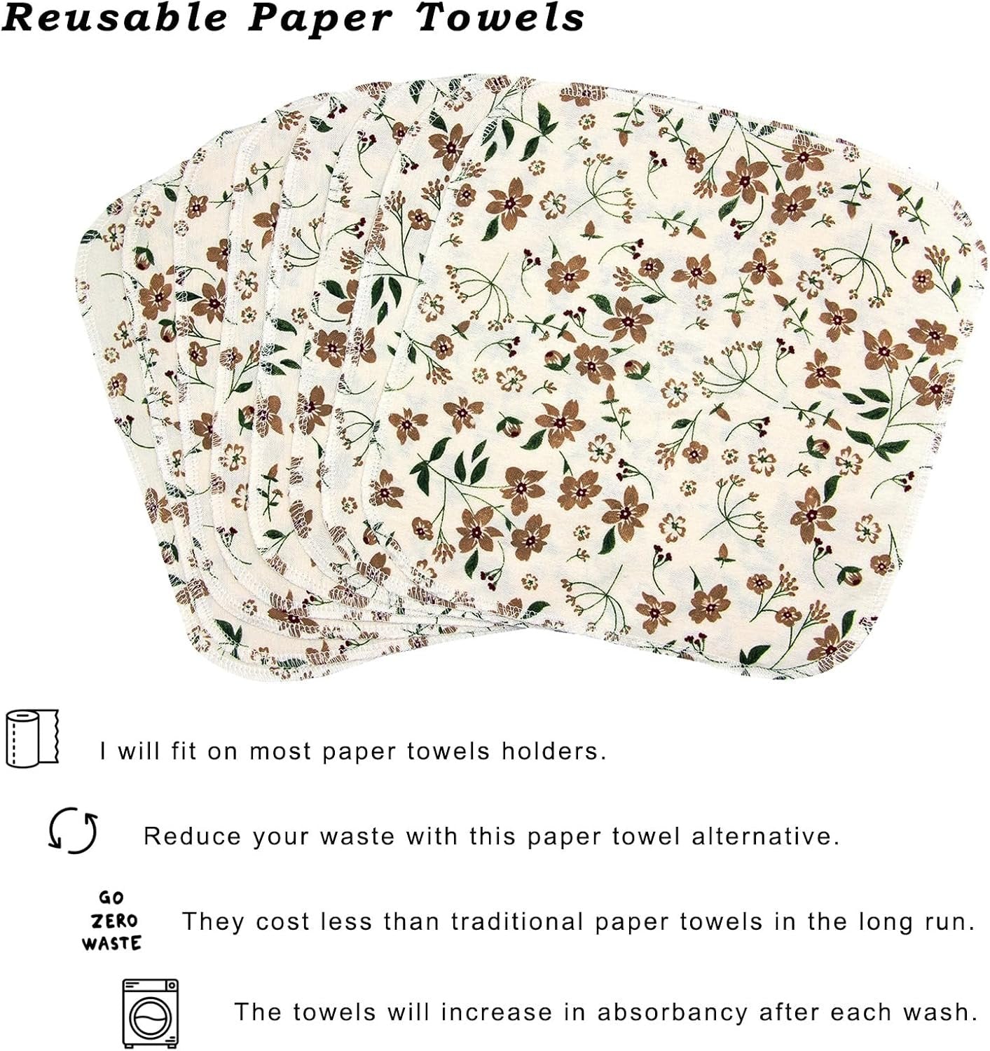 Pinowu Reusable Paper Towels Cotton Cloths (12pcs), Absorbent Kitchen Dishcloths (10x10 inch) Washable Paperless Towels Zero Waste Alternative Napkins for Kitchen Household Cleaning