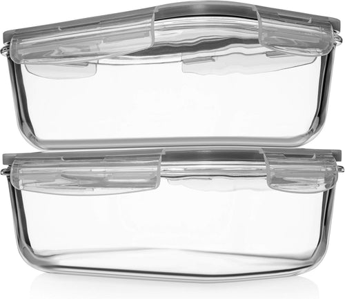 8 Cups/ 63 Oz 4 Piece (2 containers + 2 Lids) Large Glass Storage/Baking Containers with Locking Lids Ideal for Storing food, vegetables or fruits. BPA Free & Leak Proof - Microwave, Oven Safe