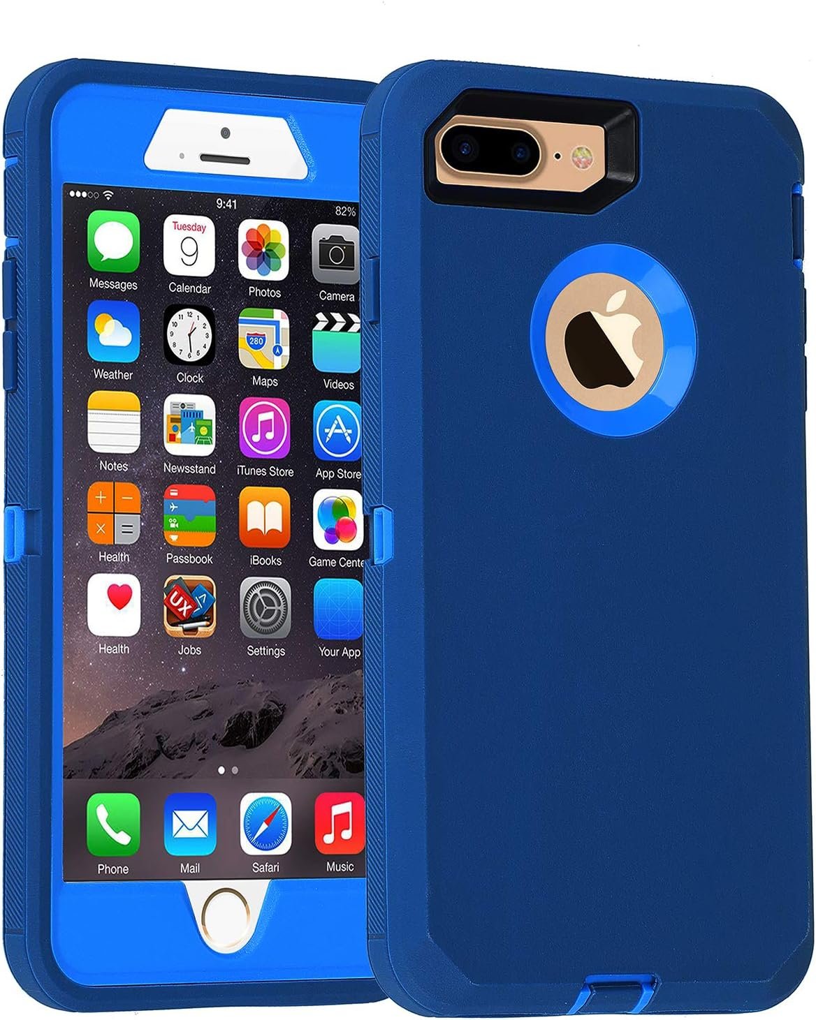 Case for iPhone 7 Plus/8 Plus, Heavy Duty 3 in 1 Built-in Screen Protector Cover Dust-Proof Shockproof Drop-Proof Scratch-Resistant Shell for iPhone 7+/8+, 5.5inch, Navy Blue