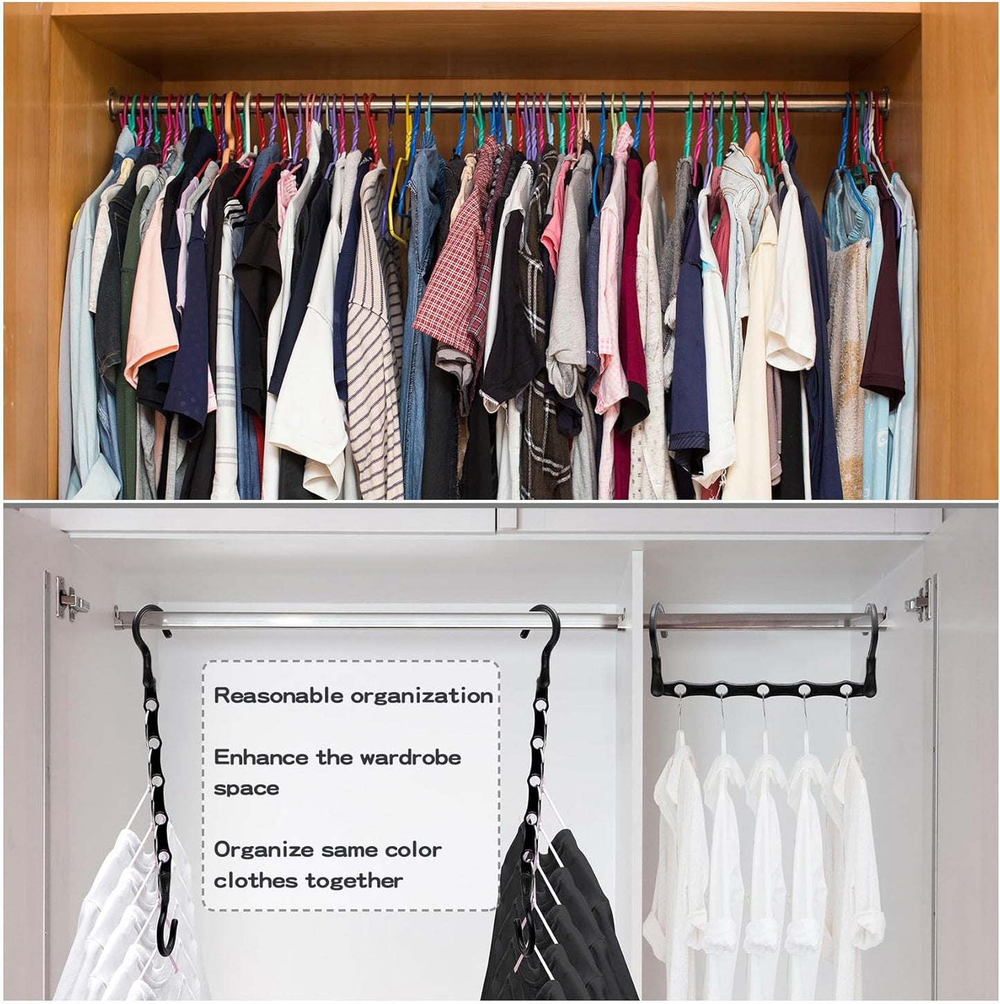 Closet Organizers and Storage,8 Pack Stronger Space Saving Hangers Clothes Hanger with 5 Holes Closet Storage for Heavy Clothes,Magic Home Organization College Dorm Room Essentials for Girls Guys