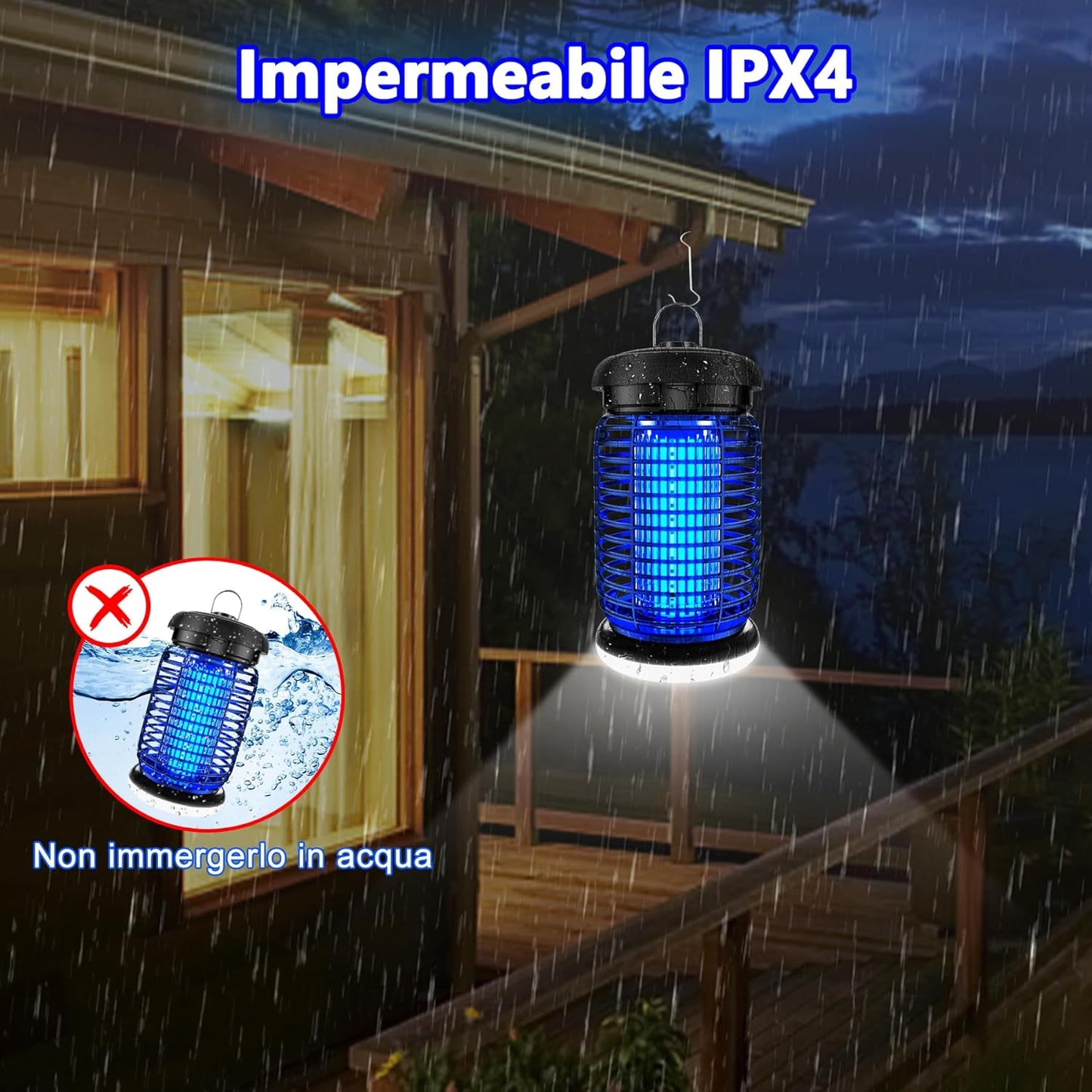 seenlast Electric Mosquito Killer Lamp, 15 W 4200 V UV Electric Mosquito Net with LED Light, IPX4 Waterproof, Non-Toxic and Ecological Mosquito Trap for Indoor Outdoor Garden (3 m Cable)
