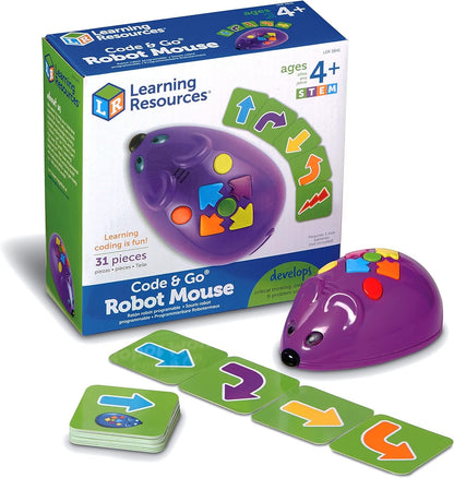 Learning Resources Code and Go Robot Mouse, Coding STEM Toy, 31 Piece Coding Set, Screen Free Coding Toys for Kids, Ages 4 and up