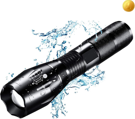 LED Torches High Lumens Flashlights Tactical Flashlight with Adjustable Focus a Water Resistant Torch for Outdoor, Emergency, Power Outage, Camping, Hiking (Black)