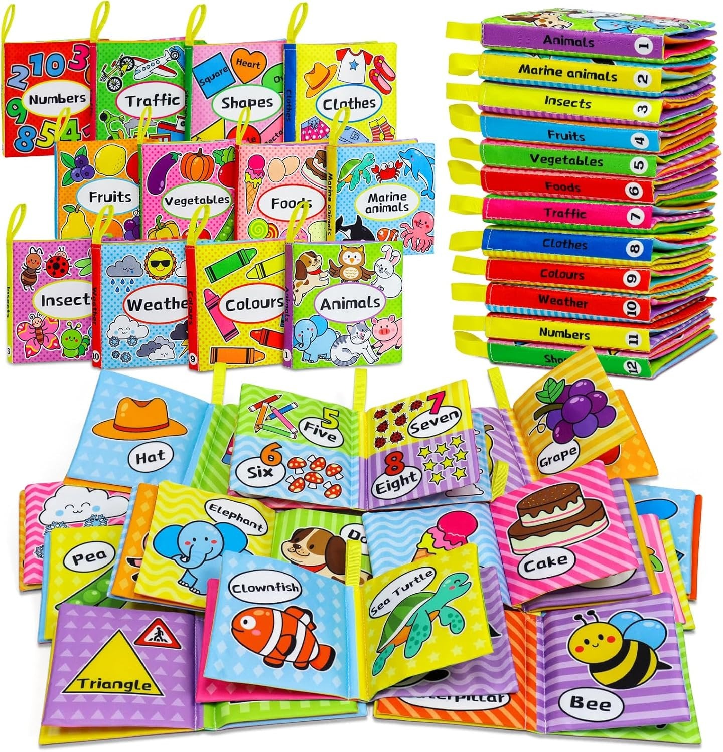 OKOOKO Soft Baby Books 12PCS Soft Cloth Books Bath Books Crinkle Washable Non-Toxic Early Education Preschool Learning Toy for Newborns Babies Infants Toddlers Kids