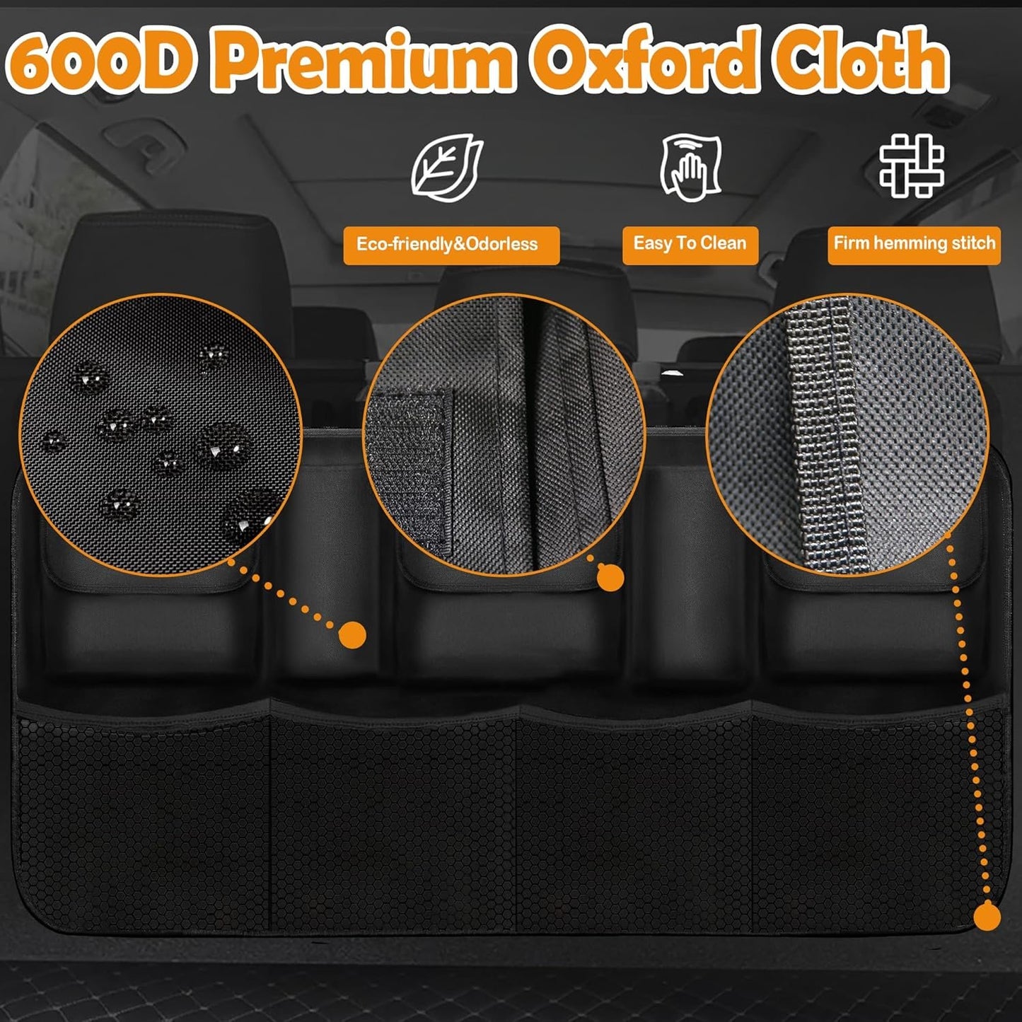 LXS Car Trunk Organizer, Large Capacity Backseat Bag Organizer Car Accessories, Equipped with 5 Pockets & 4 Mesh Pouches for Groceries(42"*20"), Hanging Trunk Organizer for SUV/MPV/Truck