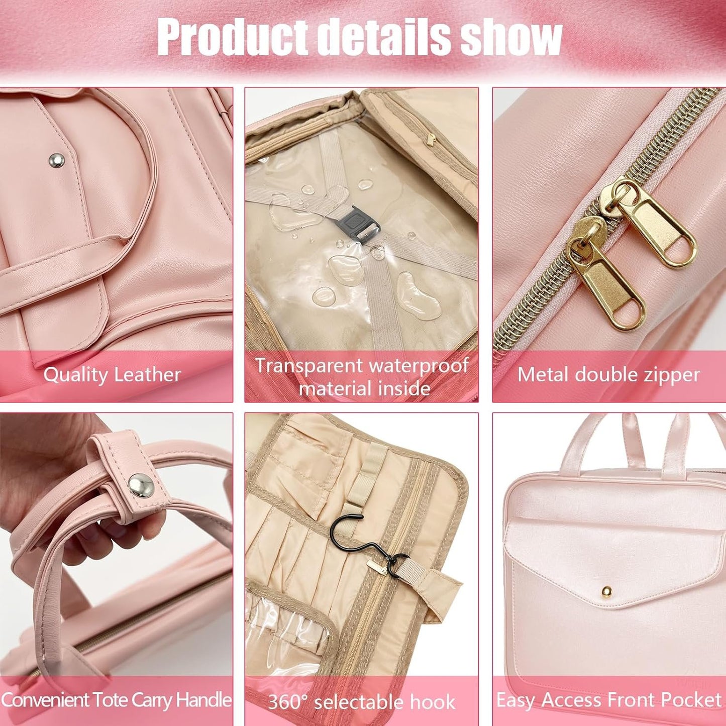Toiletry Bag for Women and Men, Hanging Leather Large Capacity Travel Toiletry Bag, Waterproof Cosmetic Organiser with 4 Compartments Storage Travel Accessories for Holiday, Business Trip, Gym