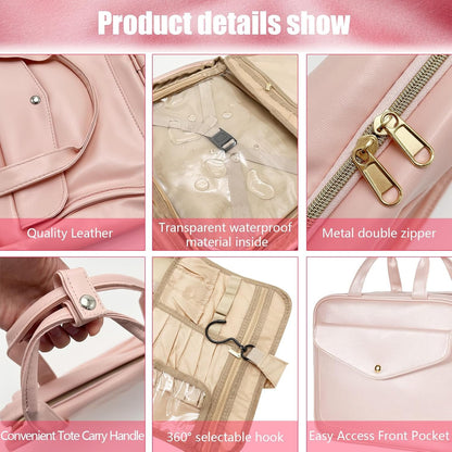 Toiletry Bag for Women and Men, Hanging Leather Large Capacity Travel Toiletry Bag, Waterproof Cosmetic Organiser with 4 Compartments Storage Travel Accessories for Holiday, Business Trip, Gym
