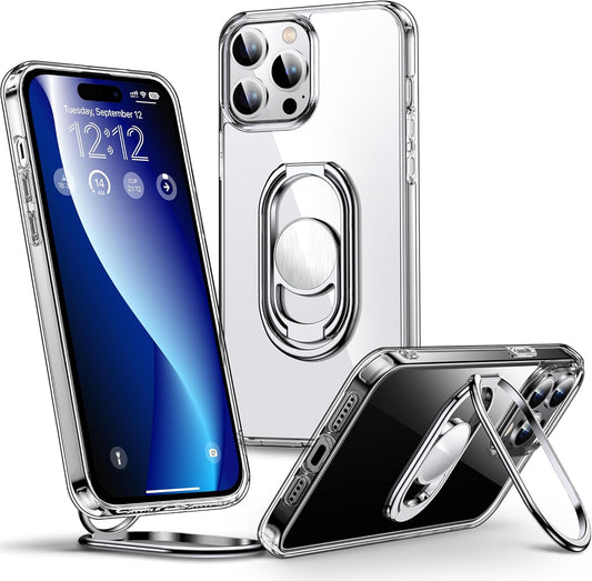 Shields Up for iPhone 15 Pro Case with Stand, Phone Case Clear with Double Ring Holder [Adjustable & Foldable] Shockproof Protective Cover for iPhone 15 Pro 6.1 inch - Clear