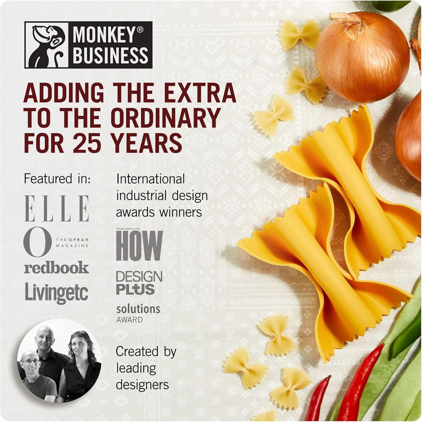 Monkey Business Silicone Kitchen Tools in Gift Box/ 4 Big Pasta Shaped Kitchen Gadgets/Farfalloni Pot Grips, Ravioli Spoon Rest, Conchiglie Lemon Squeezer and Penne Pan Grip/Pasta Grande No. 4