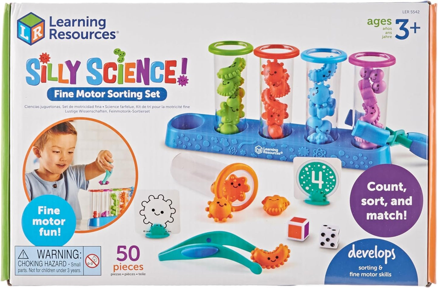 Learning Resources Silly Science Fine Motor Sorting Set, STEM Toys for Kids, Educational Toy, Preschool Fine Motor Skills, PreK Manipulatives, 55 Pieces, Age 3+ Gifts for Boys and Girls
