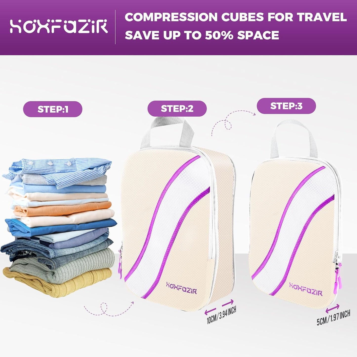 HOXFAZIR Compression Packaging Cube 9 Set Organization Travel Luggage Bag Set for Travel Accessories Compressed Expandable Packing Organizers