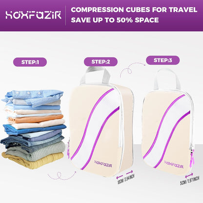 HOXFAZIR Compression Packaging Cube 9 Set Organization Travel Luggage Bag Set for Travel Accessories Compressed Expandable Packing Organizers