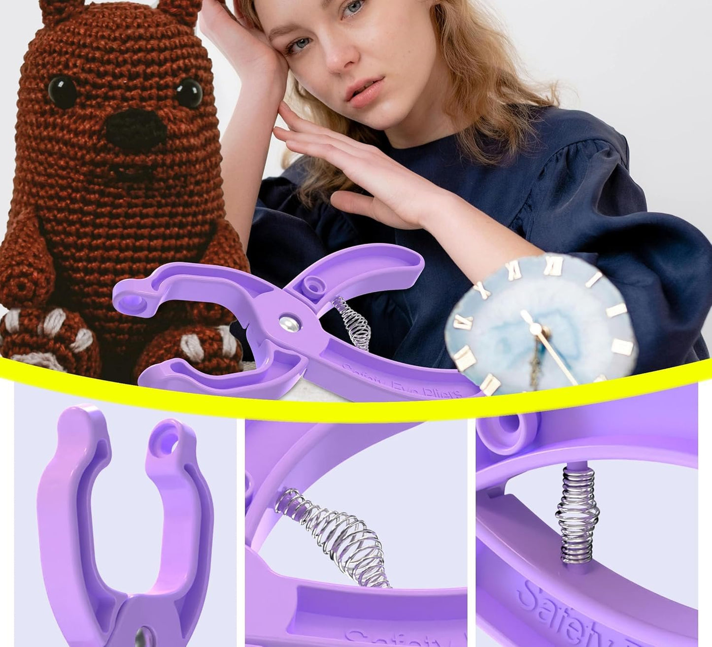 GEOCCI Safety Eye Tool Auxiliary Tool for Attaching Safety Eyes for Crocheting Safety Eyes Crochet Tools for Amigurumi Crochet & Stuffed 5-30mm Animal Eyes Making Supplies Tool（Purple 1pcs）