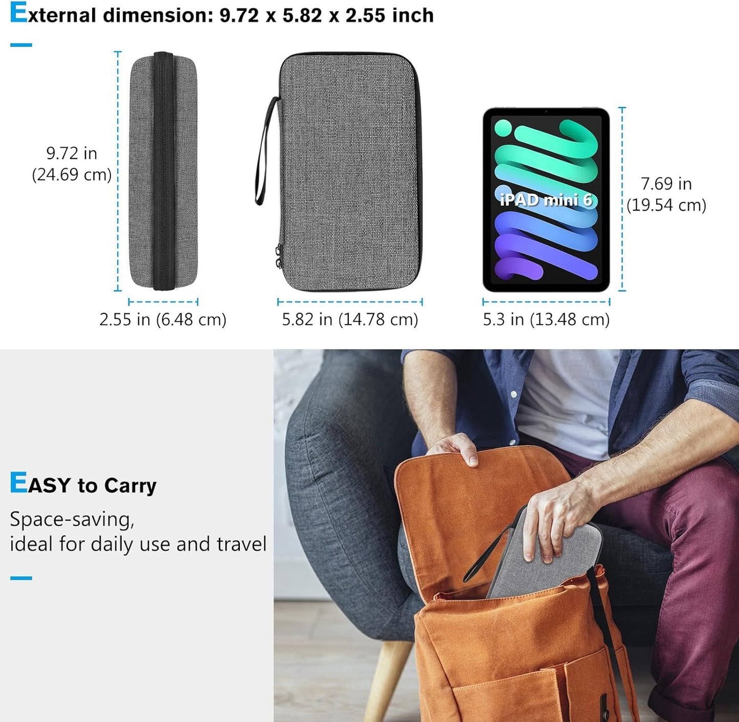 ProCase Hard Travel Tech Organizer Case Bag for Electronics Accessories Charger Cord Portable External Hard Drive USB Cables Power Bank SD Memory Cards Earphone Flash Drive â€“Grey