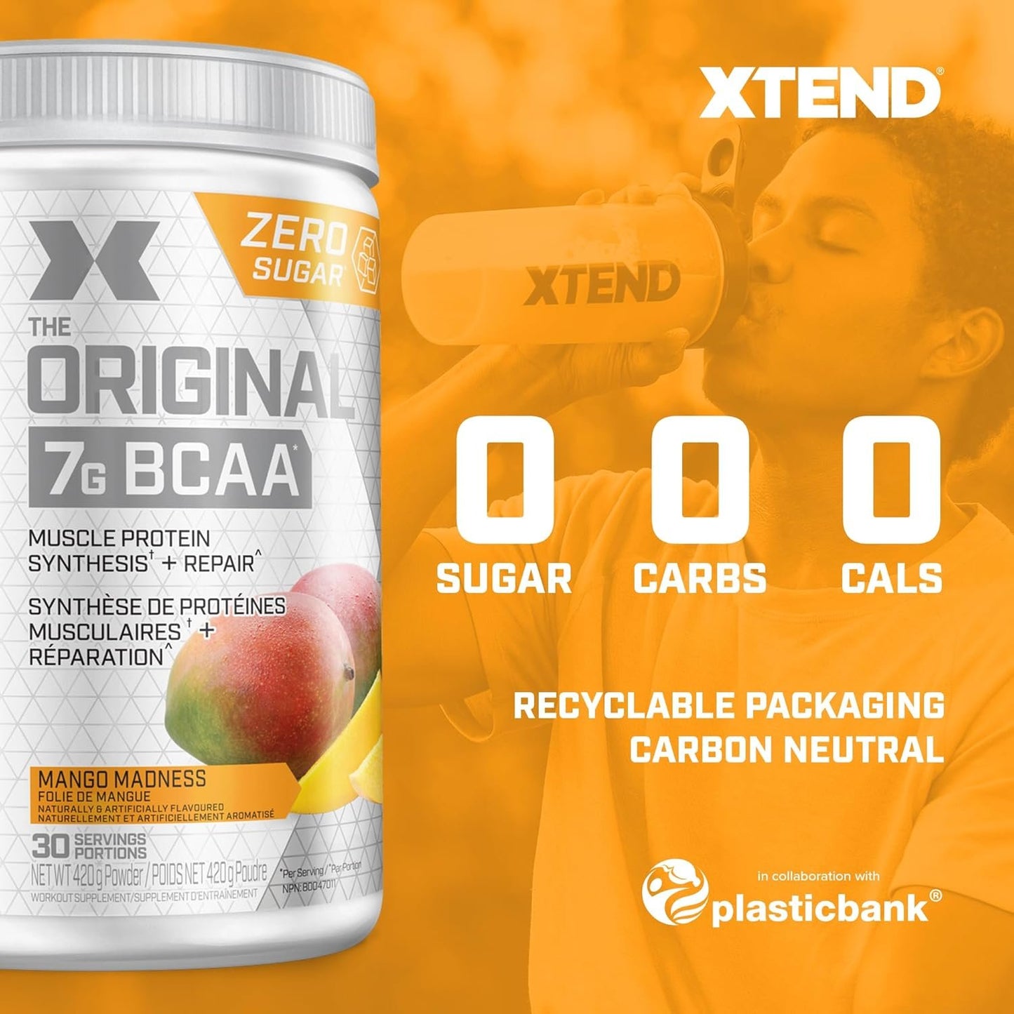 Scivation XTEND Original BCAA Powder | Sugar Free Post Workout Muscle Recovery Drink with Amino Acids | 7g BCAAs for Men & Women | 30 Servings, Mango Madness - 420g