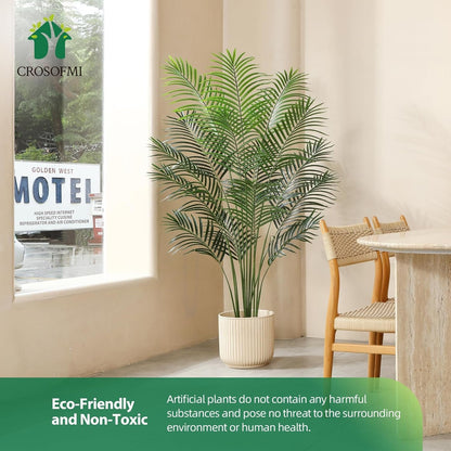 Artificial Areca Palm Plant 5.5Ft Fake Tropical Palm Tree, Perfect Faux Dypsis Lutescens Plants in Pot for Indoor Outdoor House Home Office Garden Modern Decoration Housewarming Gift,1Pcs
