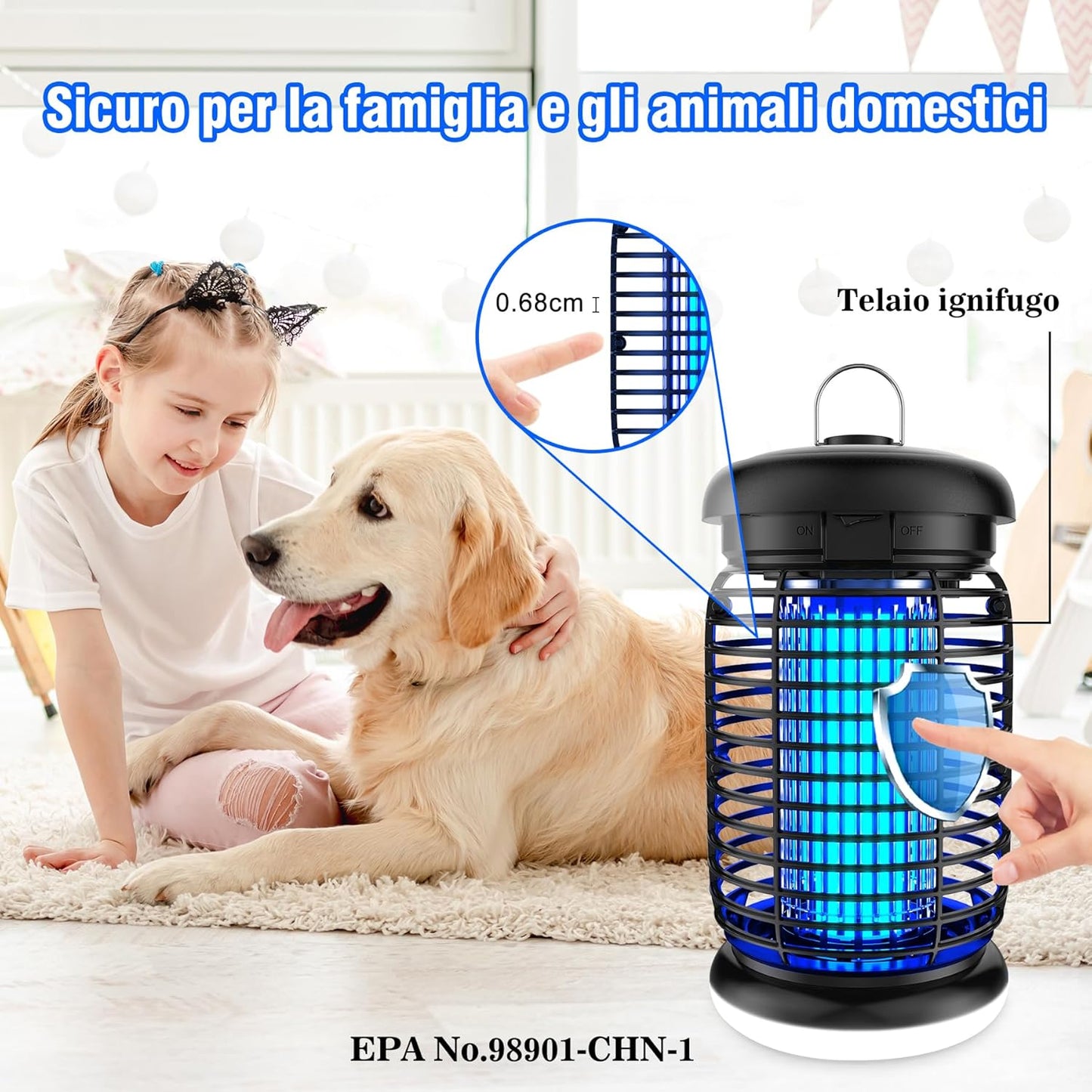seenlast Electric Mosquito Killer Lamp, 15 W 4200 V UV Electric Mosquito Net with LED Light, IPX4 Waterproof, Non-Toxic and Ecological Mosquito Trap for Indoor Outdoor Garden (3 m Cable)
