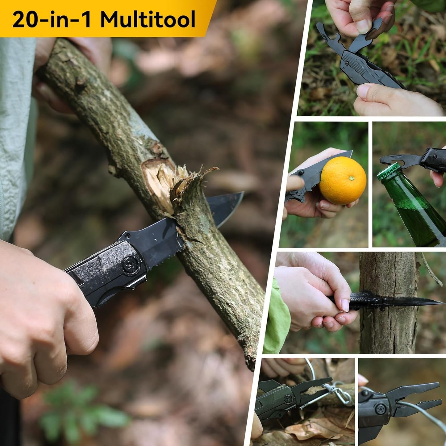 Quhaha 14-in-1 Multi-Purpose Emergency Survival Kit - Multitool Plier, Flint, Multi-Purpose Card, Emergency Blanket, Flashlight for Camping, Fishing, Hunting