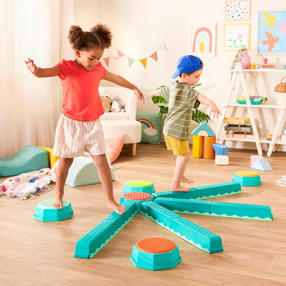 B. toys – Balance Beam for Kids – Interlocking Balancing Beams – 5 Sensory Pads & 8 Beams – Active Play for Toddlers, Kids – 3 Years + – Balance & Build Set