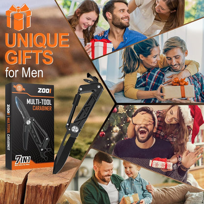 Fathers Day Gift Ideas from Daughter, Gifts for Men Dad, Multitool Carabiner with Pocket Knife, Dad Mens Gifts from Daughter Son Wife, 7 in 1 EDC Carabiners Keychain, Grandpa Fathers Day Gift