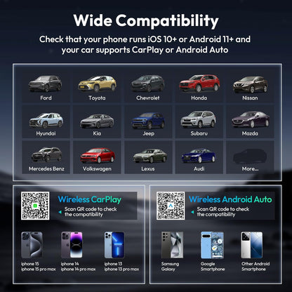 Basesailor Wireless CarPlay and Android Auto Adapter, 2024 Upgraded Bluetooth Car Play Dongle to Convert Factory from Wired to Wireless, Suitable for Cars from 2015, Apple iPhone iOS 10+, Plug&Play