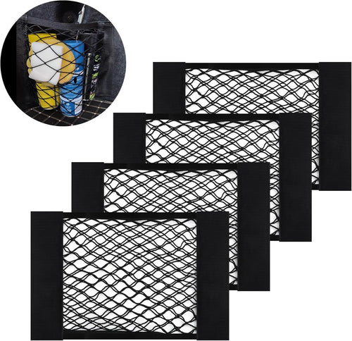 GTLM 4 Pieces 40 x 25 cm Car Storage Network, Extendible Car Storage Pocket for Car Seats, Universal Net Trunk Car Accessories Interior for Car, Truck, SUV (40 x 25 cm)