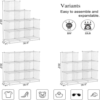 C&AHOME Wire Cube Storage, 9-Cube Storage Organizer, Metal Stackable Storage Bins, Modular Bookshelf, DIY Closet Cabinet Ideal for LivingRoom Bedroom, Home, Office 36.6”L x 12.4”W x 48.4”H White