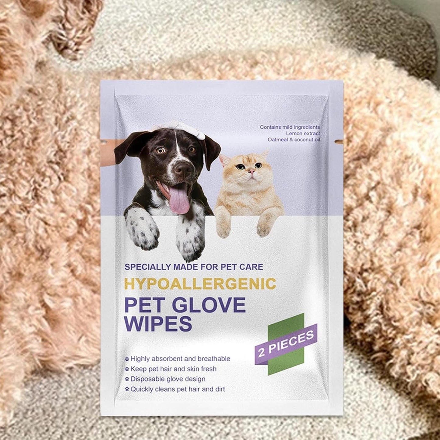 Dog Wipe Gloves, No Rinse Grooming Wipes, Nourishing Waterless Portable Grooming Tool for Daily Routines Hygiene Home Cleanliness Bathing Puppies Kittens Removing Shedding Hair