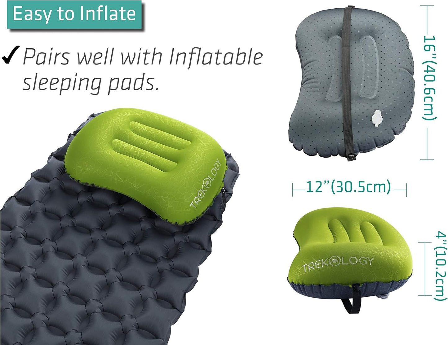 TREKOLOGY Aluft 2.0 Travel Pillow - Inflatable Neck Pillow for Airplane, Car, Camping - Lightweight & Compact - Ergonomic Support for Backpacking & Outdoor
