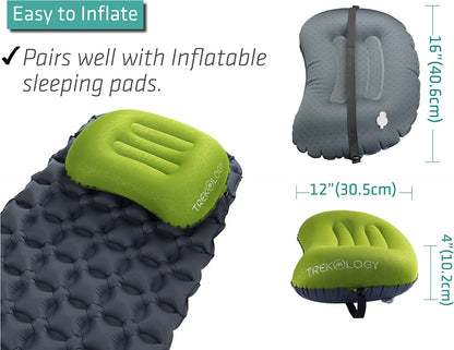 TREKOLOGY Aluft 2.0 Travel Pillow - Inflatable Neck Pillow for Airplane, Car, Camping - Lightweight & Compact - Ergonomic Support for Backpacking & Outdoor