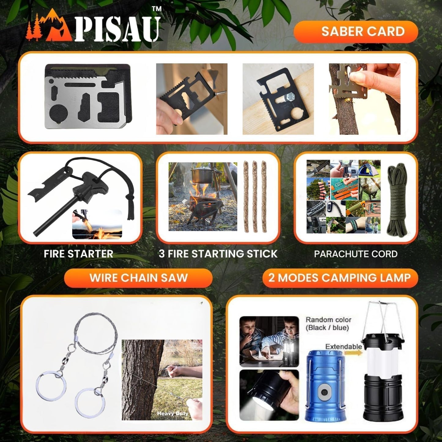 PISAU Survival Kits, 250 Pcs Emergency First Aid Kit Supplies for Vehicles Travel car Camping Hiking Disaster Preparedness