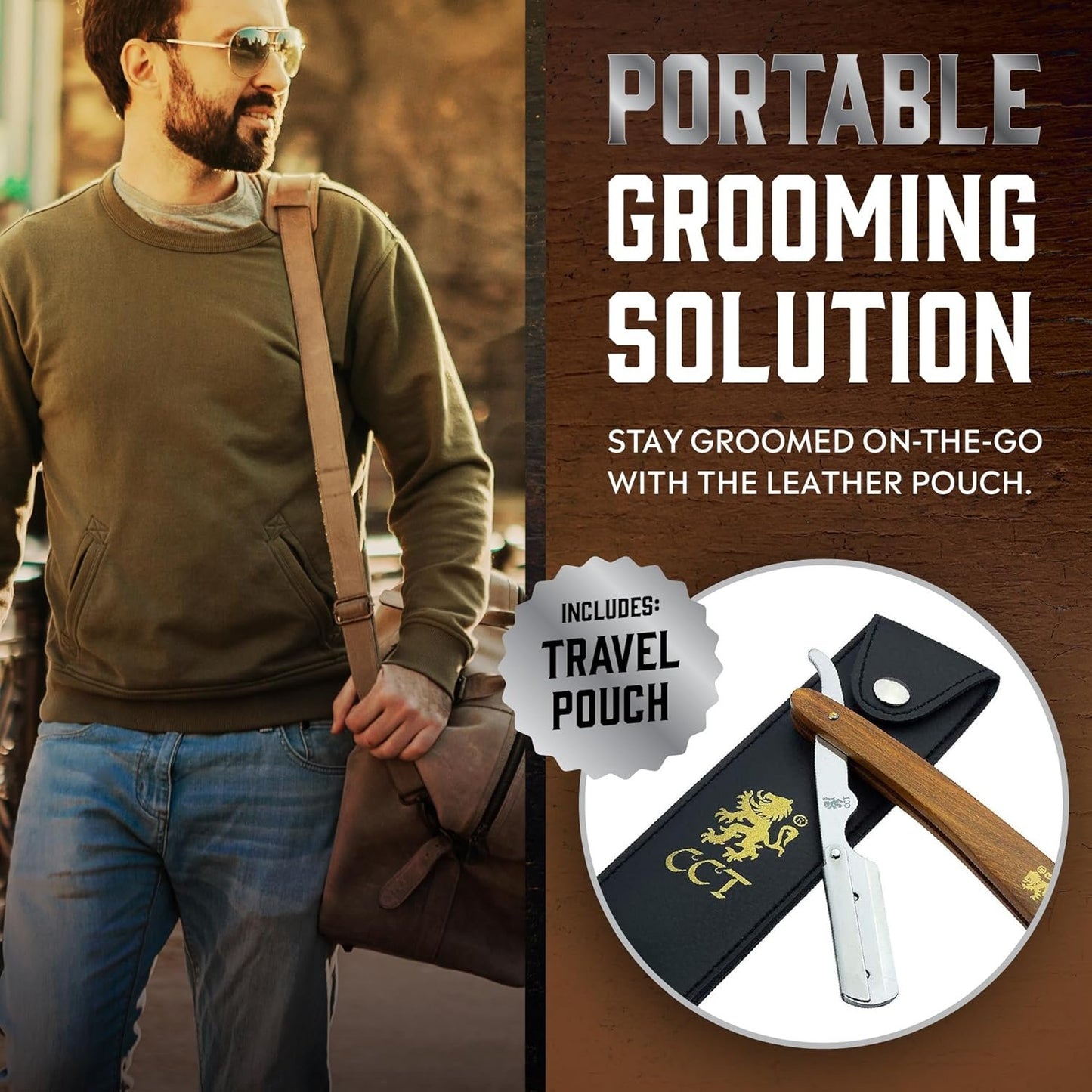 The Cambridge Cutthroat® Cut Throat Razor Kit with Blades & Travel Pouch - Missanda Hardwood & Stainless Steel Professional Barber Shaver Men - Straight Edge Moustache & Beard Shaper