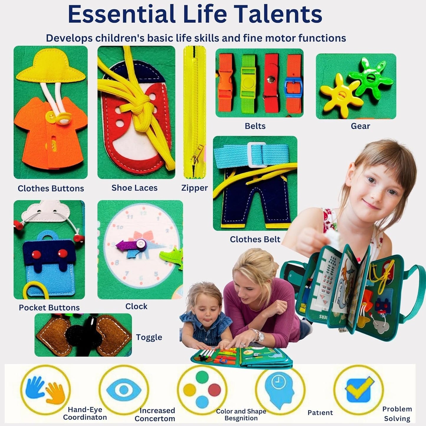 Hohhoo Busy Board, Sensory&Montessori Toys for Toddlers, Preschool Learning&Education Activity Table,Quiet Book for Kids&Autism, Travel Toys for Babies, Birthday Gifts for Boys&Girls 34567 Old Year
