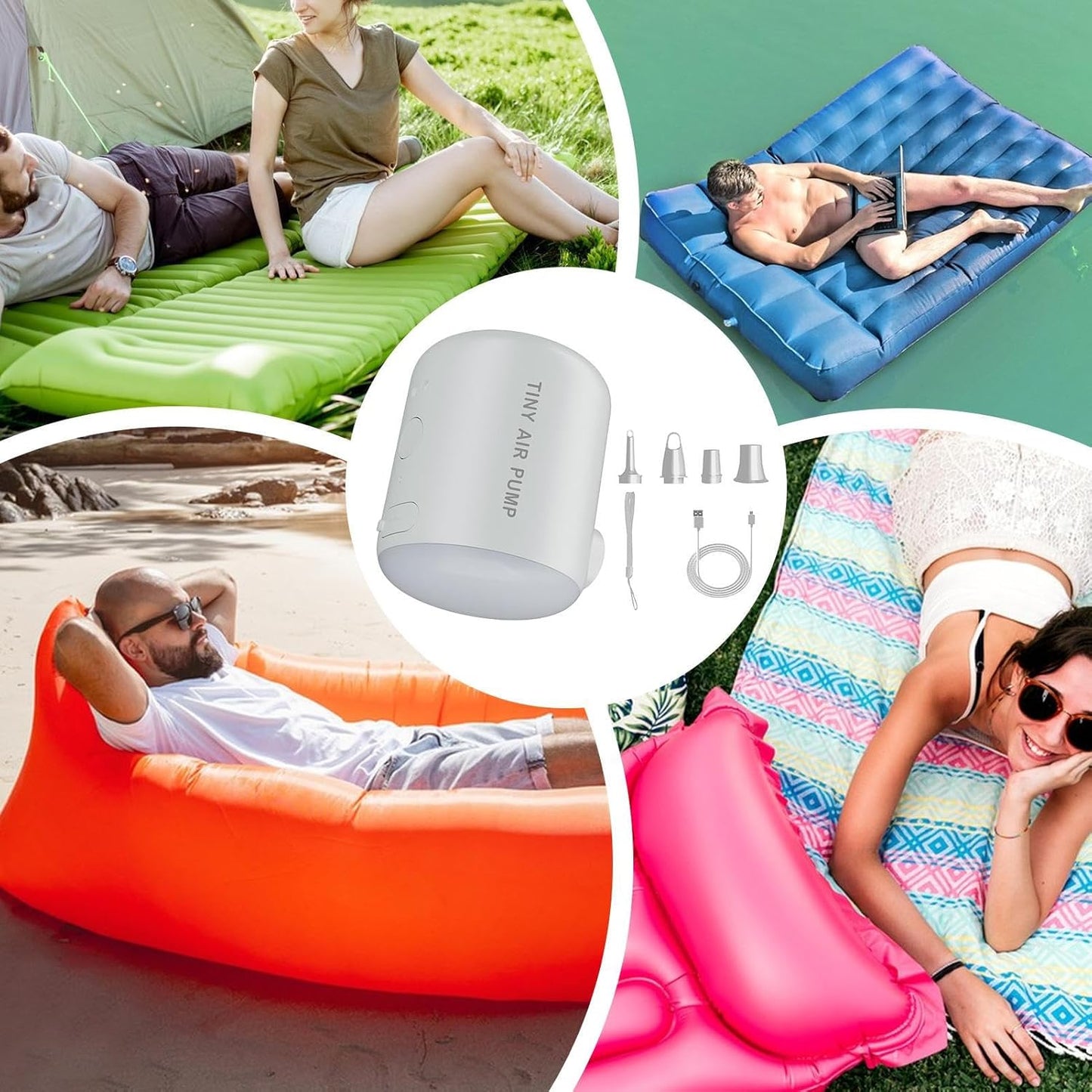 Electric Pump for Inflatables, Swimming Pool Inflator Rechargeable with Light, Outdoor Gear 2200mAh Inflation Blow Tool for Home Travel Camping Picnics, 2.13 inches