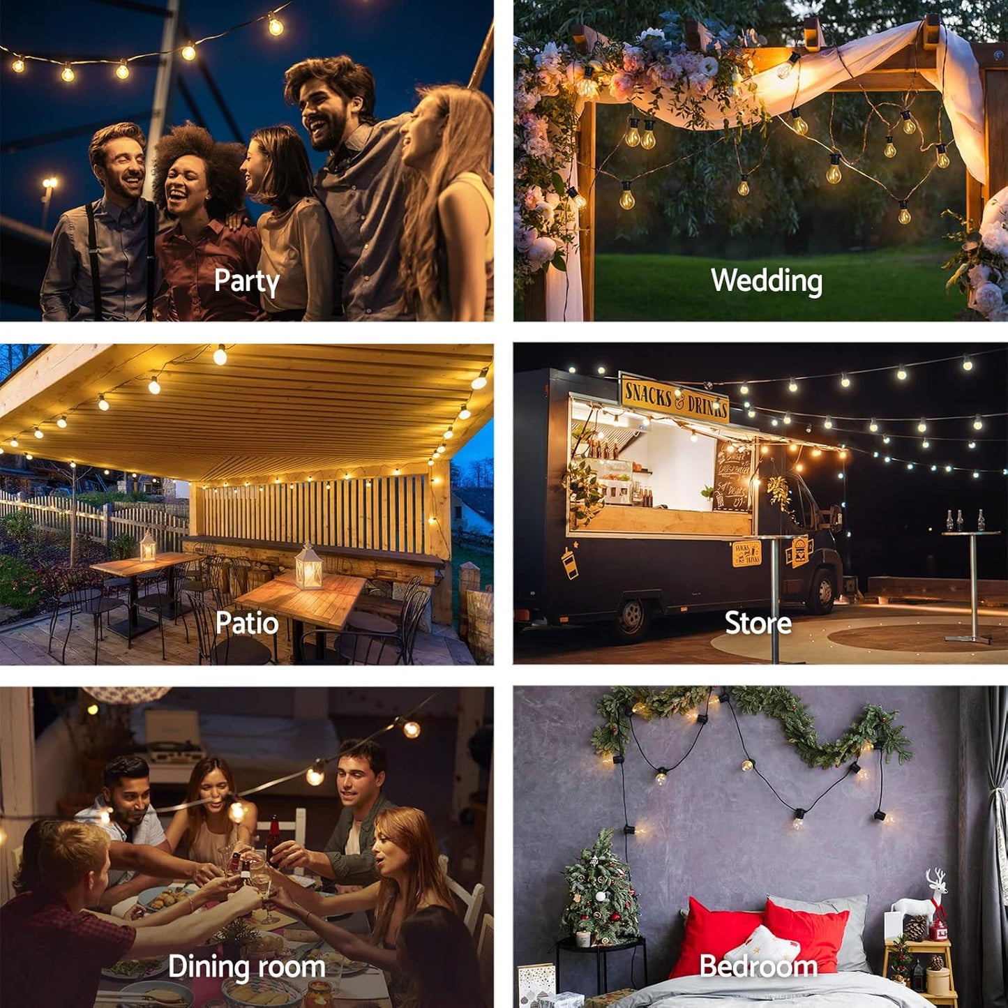 Jingle Jollys Festoon Lights Outdoor 95M Warm White Fairy String Light with 100 LED Bulbs, Christmas Decoration Garden Party Wedding Yard Decorations Lighting Strip Bulb, IP44 Waterproof
