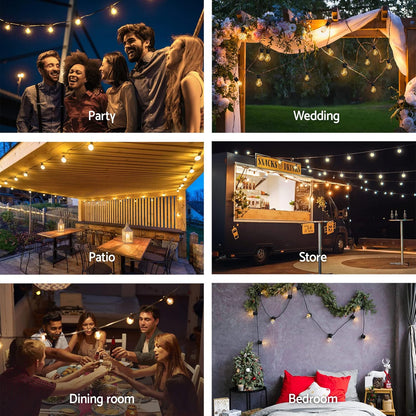 Jingle Jollys Festoon Lights Outdoor 95M Warm White Fairy String Light with 100 LED Bulbs, Christmas Decoration Garden Party Wedding Yard Decorations Lighting Strip Bulb, IP44 Waterproof