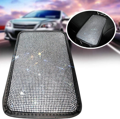 SUHU Bling Car Armrest Cover Cute Charming Auto Center Console Protective Cover Luster Crystal Rhinestone Car Arm Rest Cushion Pad Bling Car Interior Accessory for Women Girl 12.2 x 8.7 Inch 3