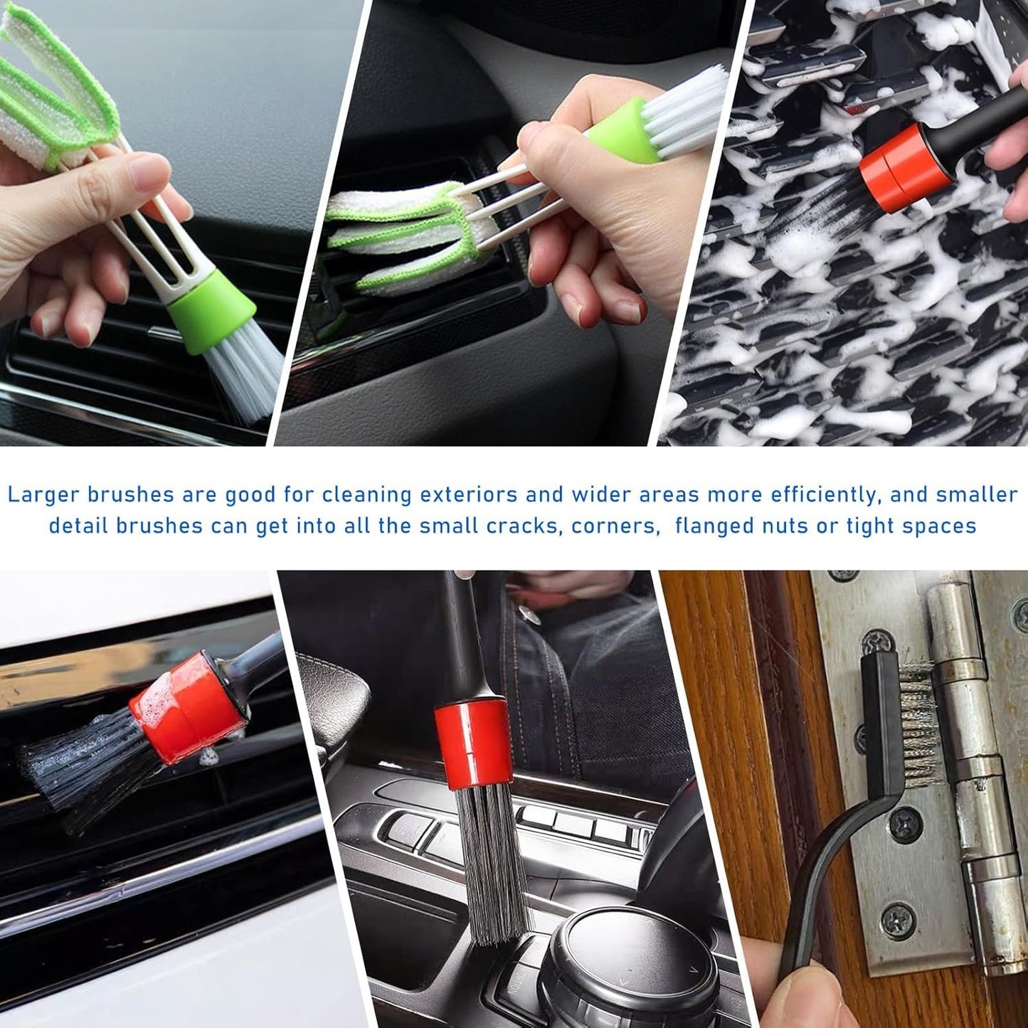 9 PCS Auto Car Detailing Brush Set, Auto Cleaning Brush Set Includes Detailing Brush, Wire Brush & Air Vent Brush, Vehicle Wash Kit for Interior & Exterior, Universal Car Accessories (Red)